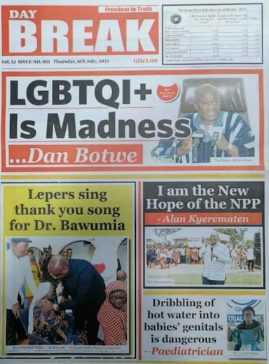 Images of Ghanaian press coverage of the anti-LGBTQ+ bill.<br />
(Images shared by Rightify Ghana).
