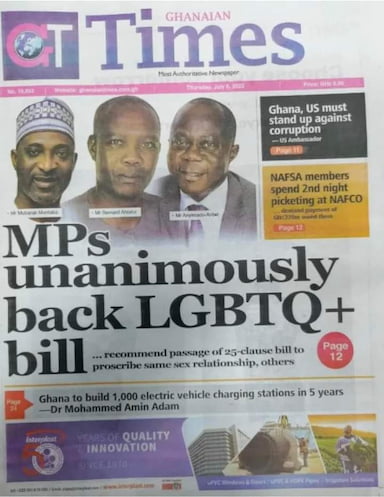 Images of Ghanaian press coverage of the anti-LGBTQ+ bill.<br />
(Images shared by Rightify Ghana).